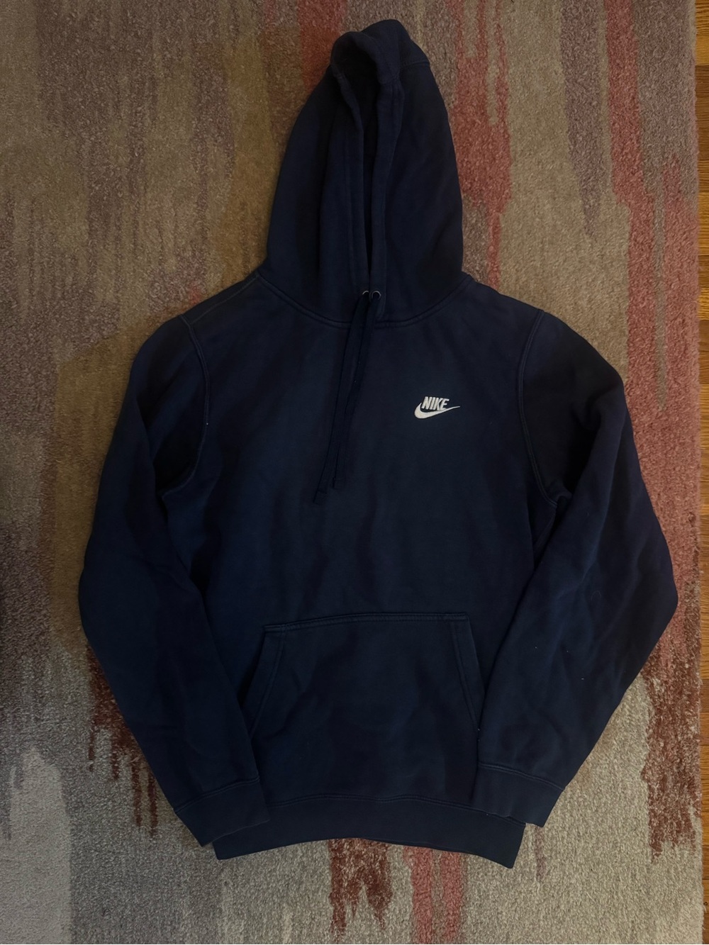 Nike Men’s Dark Navy Pullover Hoodie with White Swoosh